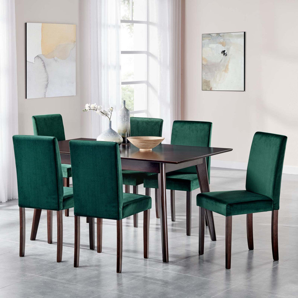 Side Dining Chair and Table Set, Velvet, Drak Brown Green, Modern, Cafe Bistro
