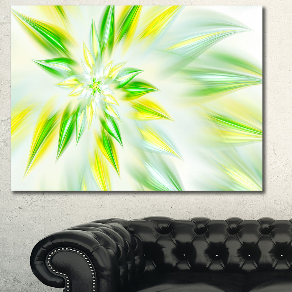 Light Green Fractal Spiral Flower, Oversized Abstract Canvas Art Print, 60x40