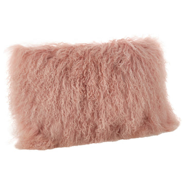 Mongolian Lamb Fur Poly Filled Throw Pillow, Rose, 12"x20"