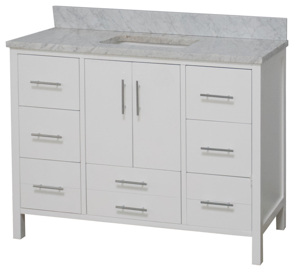 California 48" Bathroom Vanity, White, Carrara Marble