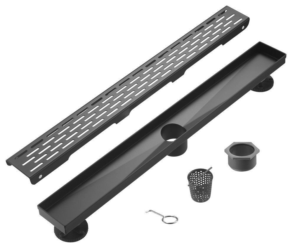 Linear Floor Drain with Removable Decorative Cover UPC certified, Matt Black, 24"