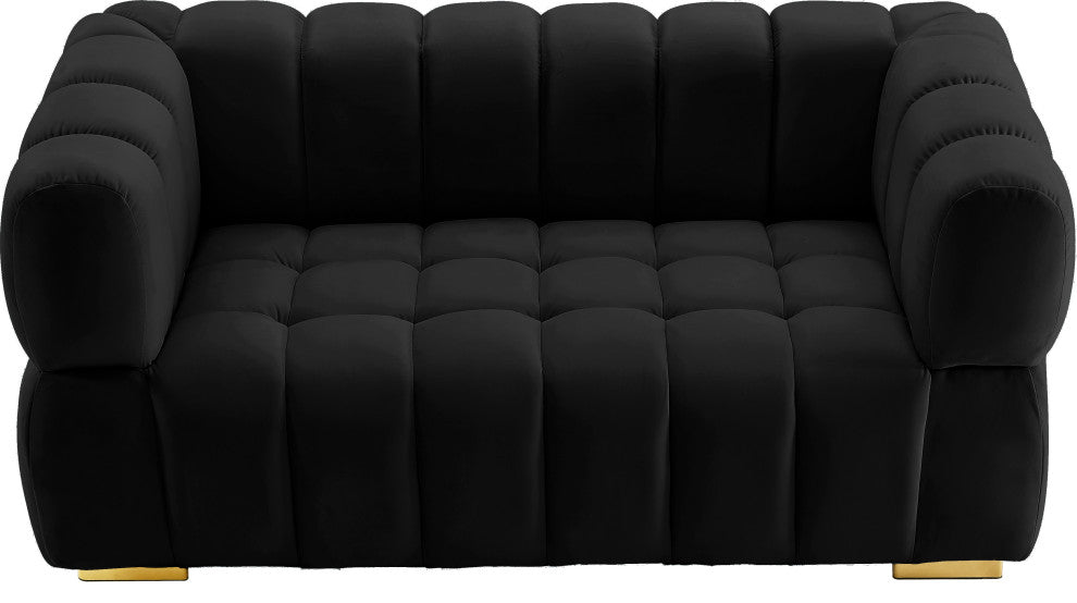 Gwen Velvet Upholstered Chair, Black, Loveseat