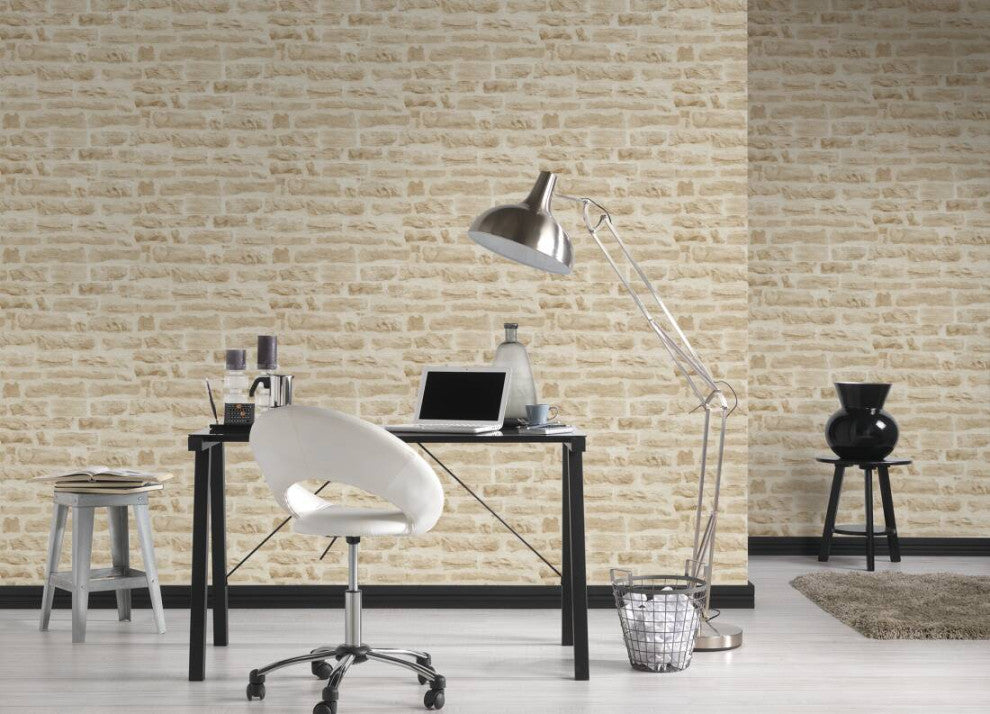 Textured Wallpaper Brick Rustic, 355802, Beige Cream, Sample