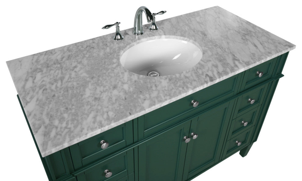 Home Living Vanity with Carrara White Marble Countertop, Green, 48", Single Sink