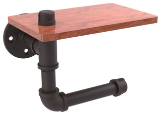 Pipeline Toilet Paper Holder with Wood Shelf, Oil Rubbed Bronze