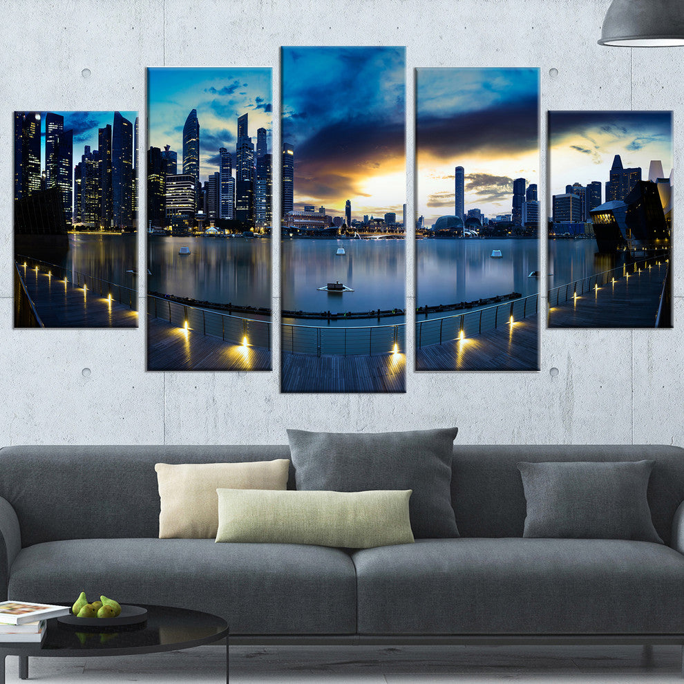 "View From Marina Bay Sands" Panorama Cityscape Canvas Print60"x32", 5-Panels
