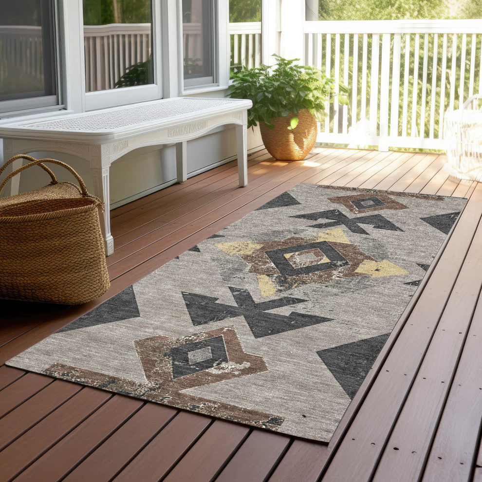 Machine Washable Indoor/Outdoor Chantille ACN1882 Taupe 2'3" x 7'6" Runner Rug
