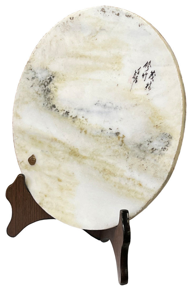 Chinese Natural Dream Stone Round White Fengshui Plaque Birdcage, Hws2259