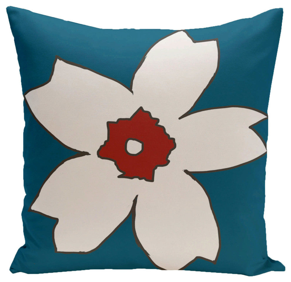 Polyester Pillow, Floral, Teal, Red, 16"x16"
