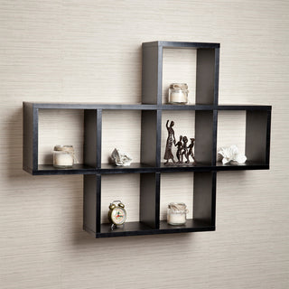 Cubby Laminated Walnut Veneer Shelving Unit, Black