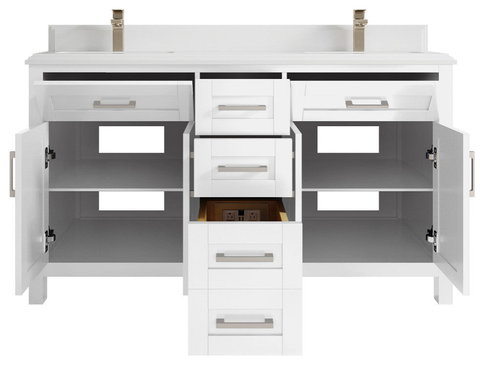Cambridge 60 Double Bathroom Vanity in White 1.5" White Quartz