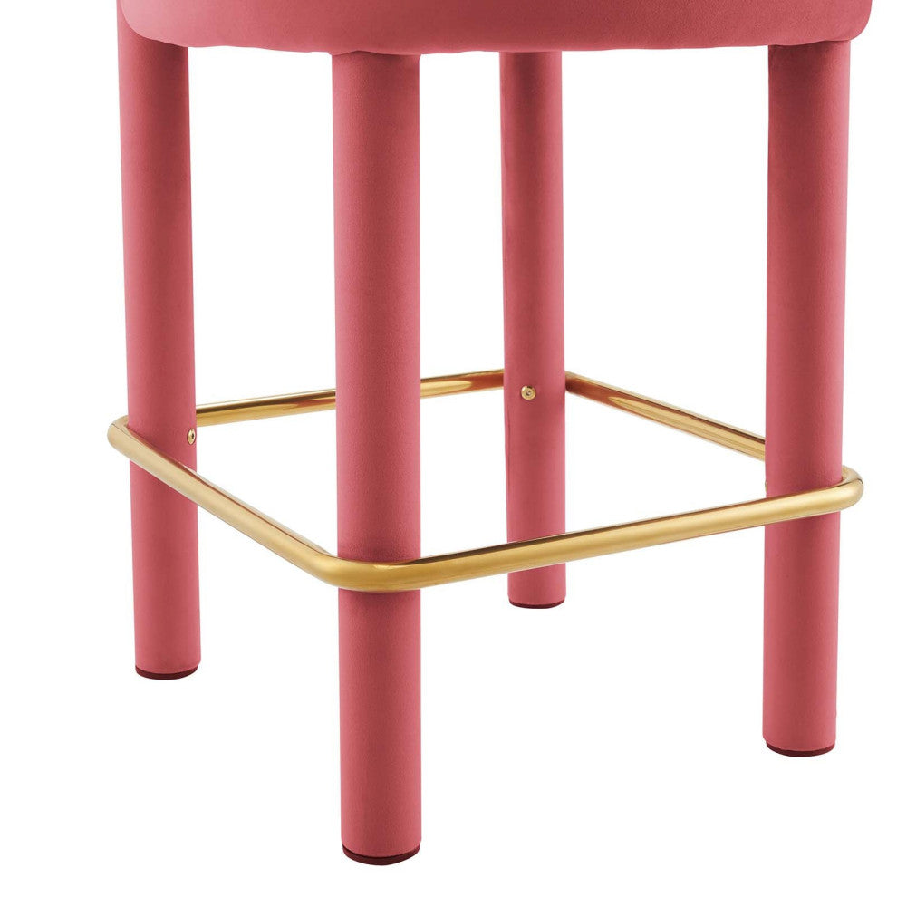 Toulouse Performance Velvet Counter Stool, Curved Round Bolster Kitchen Stool, Pink