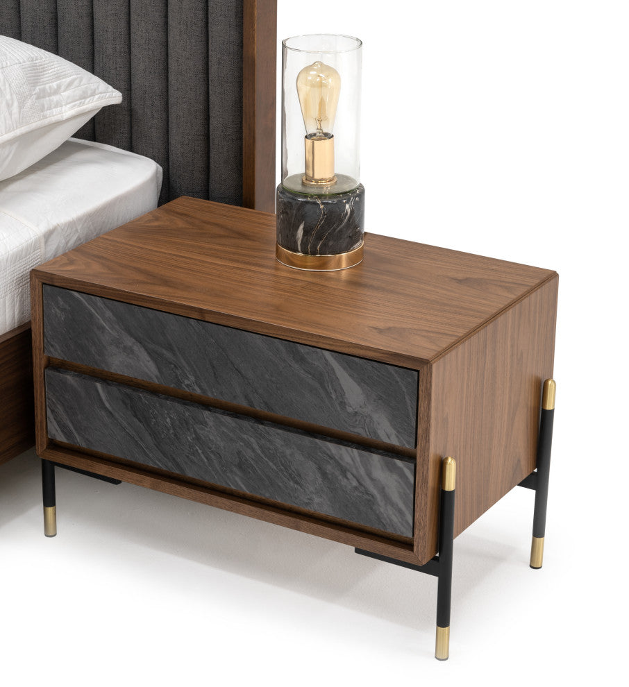 Nova Domus Metcalf Mid-Century Walnut and Gray Bedroom Set, Queen