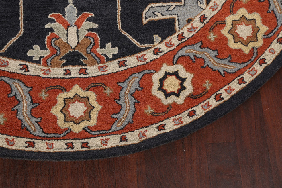 Traditional Floral Round Oriental Wool Area Rug Hand-tufted Carpet 8x8