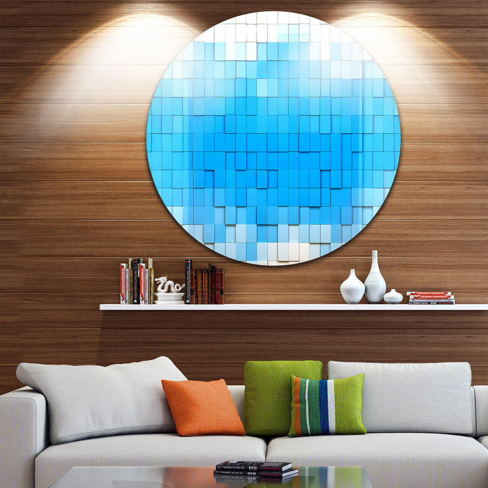 3D Blue Cubes, Contemporary Art Round Wall Art, 23"