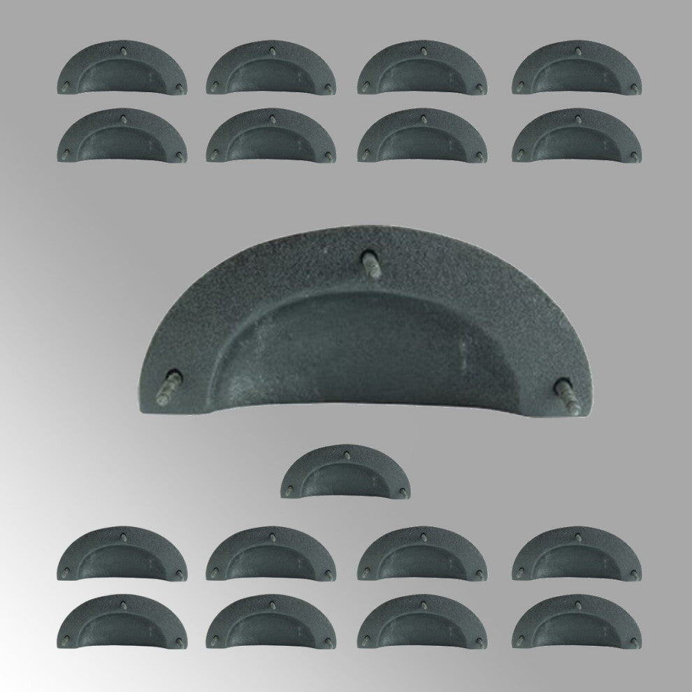 Cabinet Drawer Bin Pulls Black Iron Cup 4" W x 1 3/4" H Pack of 18
