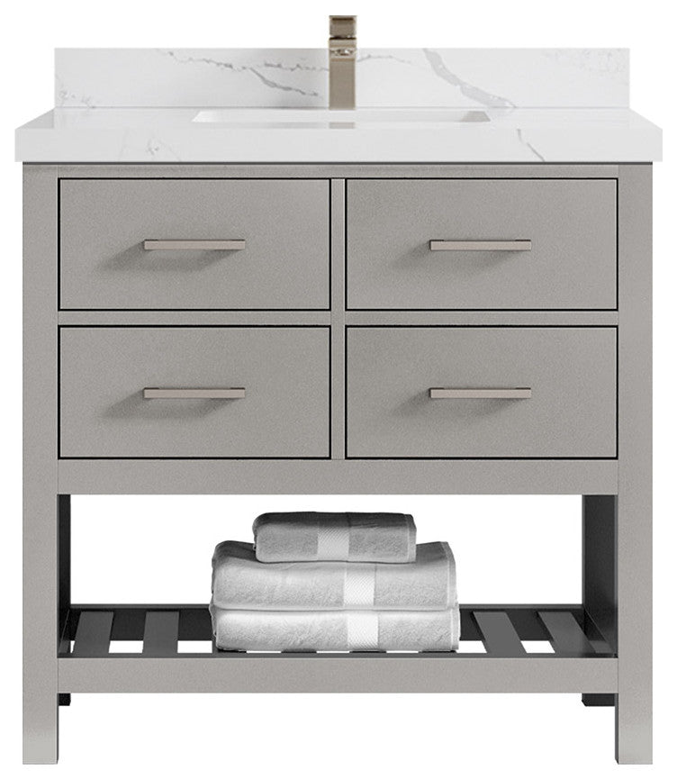 Willow Collections Parker Vanity, Gray, Calacatta Quartz, 36"