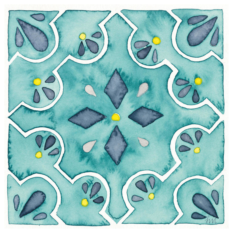"Garden Getaway Tile II Teal" Digital Paper Print by Laura Marshall, 20"x20"