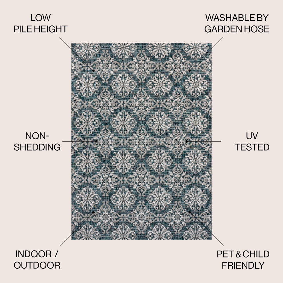 Amora Traditional Mediterranean Tile Design Indoor/Outdoor Area Rug