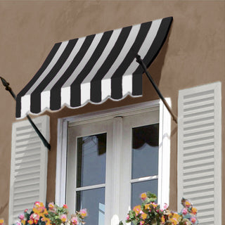 Awntech 5' New Orleans Acrylic Fabric Fixed Awning, Black/White Stripe