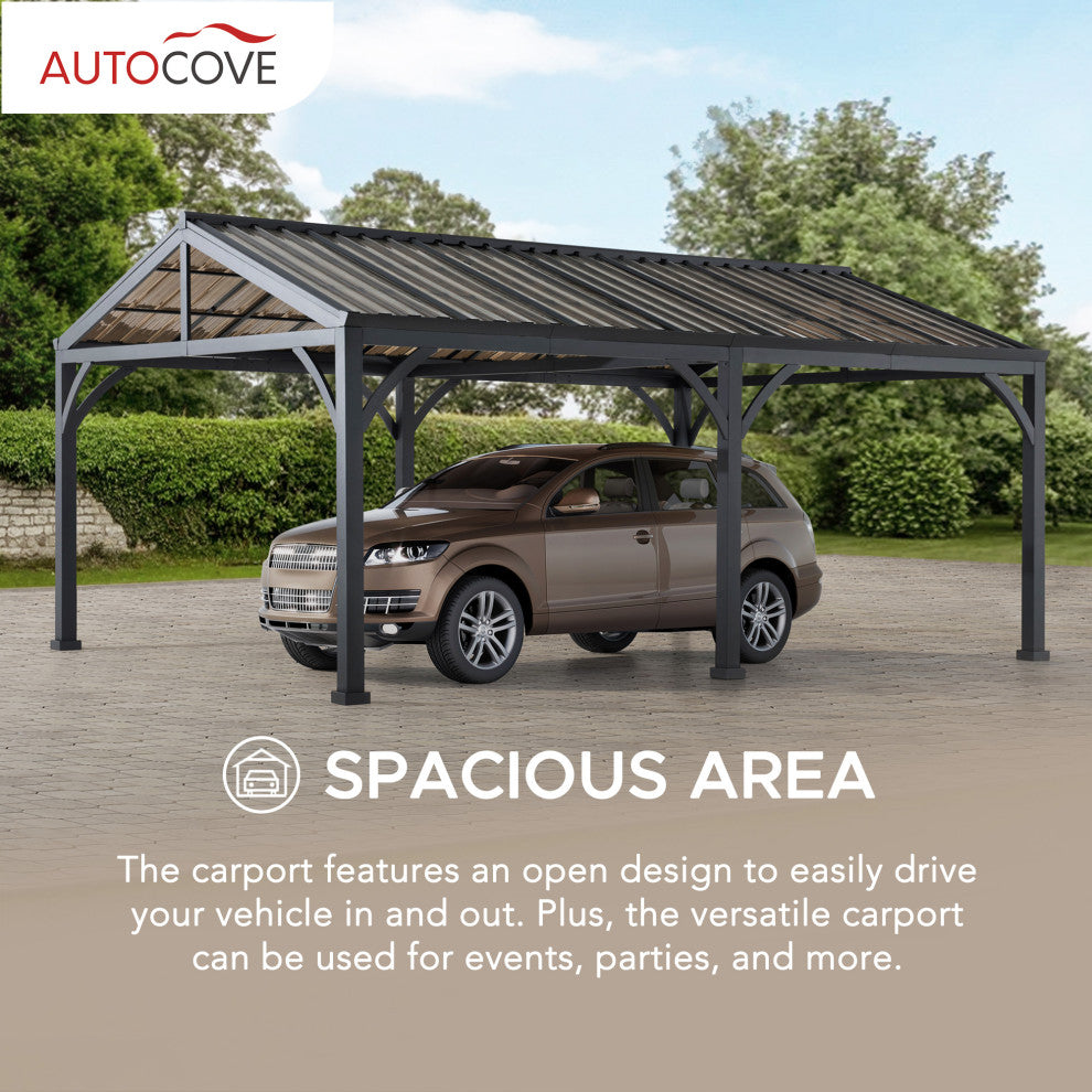 Sunjoy 20''x14'' Metal Carport, Outdoor Living Pavilion, Gazebo