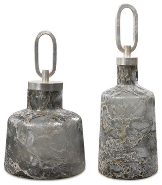 Uttermost 17840 Storm 6-1/4"W Glass and Iron Bottles - Set of 2 - Charcoal /