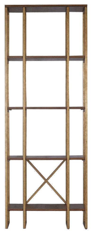 Uttermost 25347 Karishma 32"W 4 Shelf Wood and Metal Shelving - Antique Gold