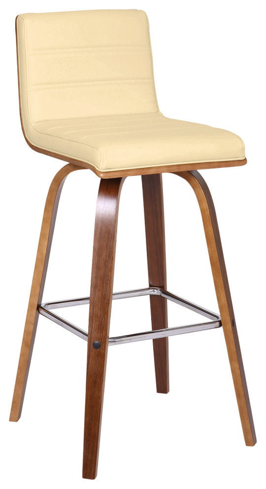 Vienna 30" Bar Height Barstool in Walnut Wood Finish With Cream Faux Leather