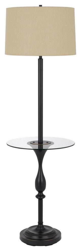 Benzara BM282146 Ava 61" Floor Lamp, Glass Tray Table, 1 USB Port, Dark Bronze