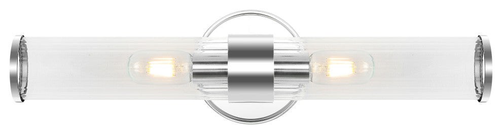 Cecil Tall Cylinder Iron/Striped Glass Modern LED Vanity, Chrome, 2-Light