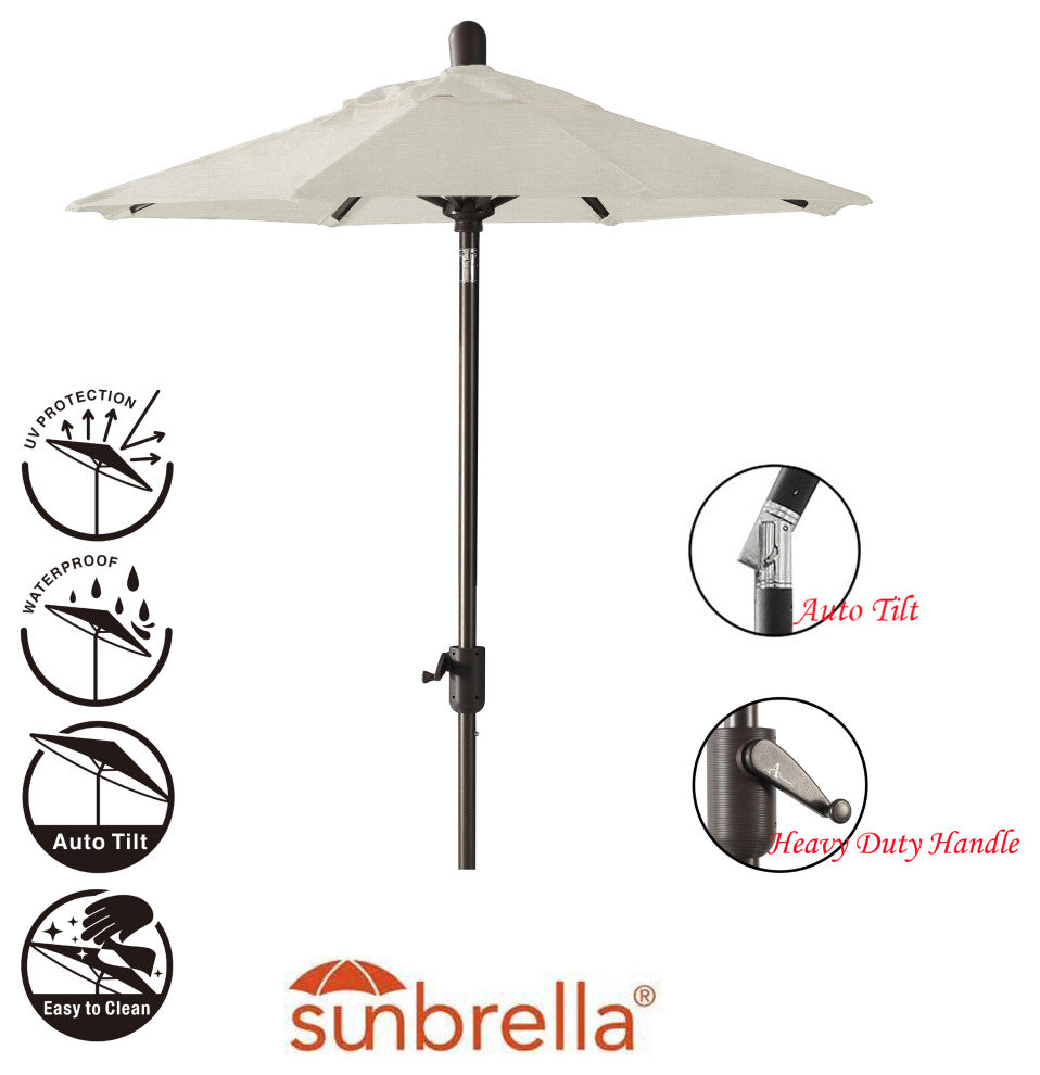 6' Round Auto Tilt Market Umbrella, Black Sapphire Frame, Natural