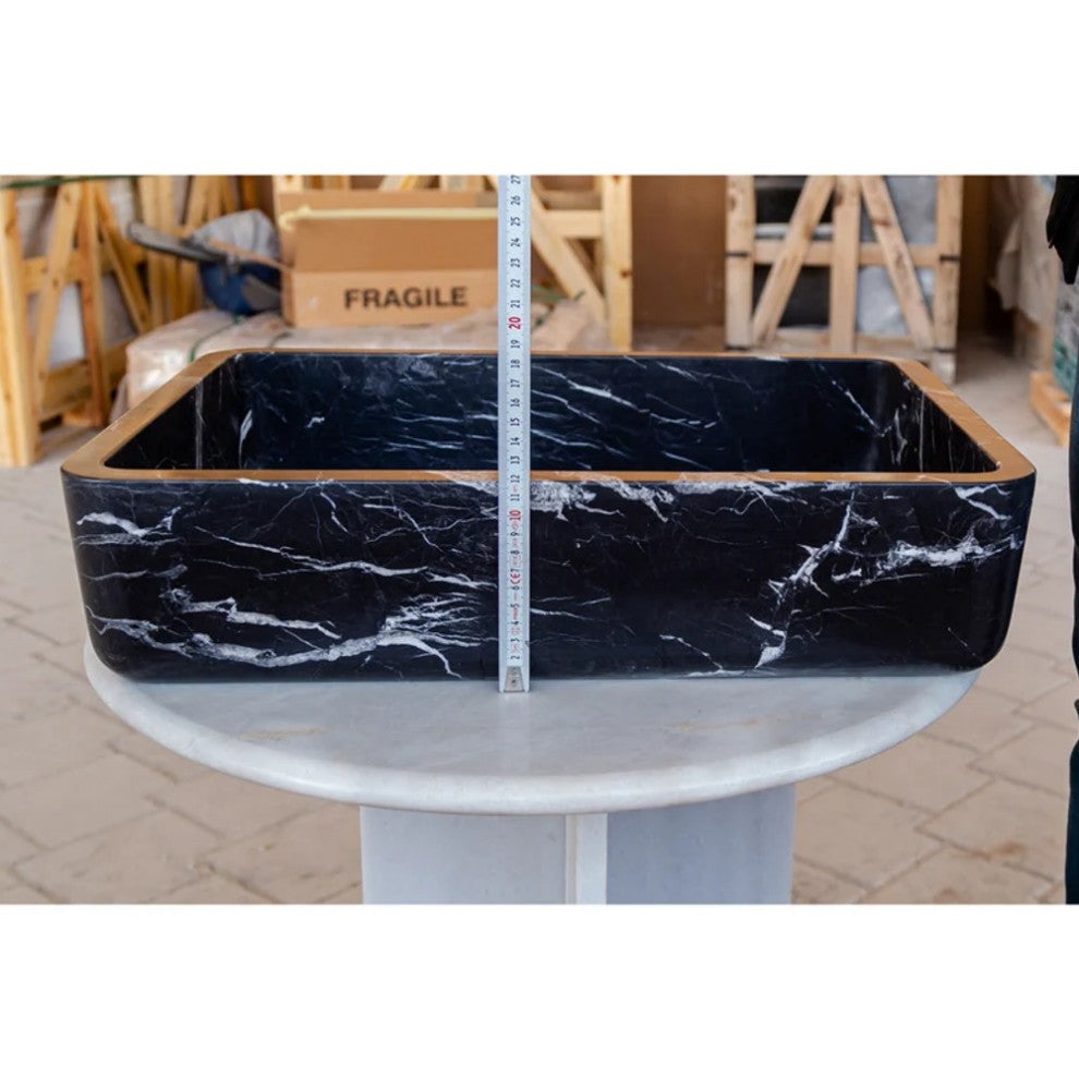Toros Black Marble Rectangular Sink Semi-Polished (W)14.4 (L)20.3" (H)4.7"