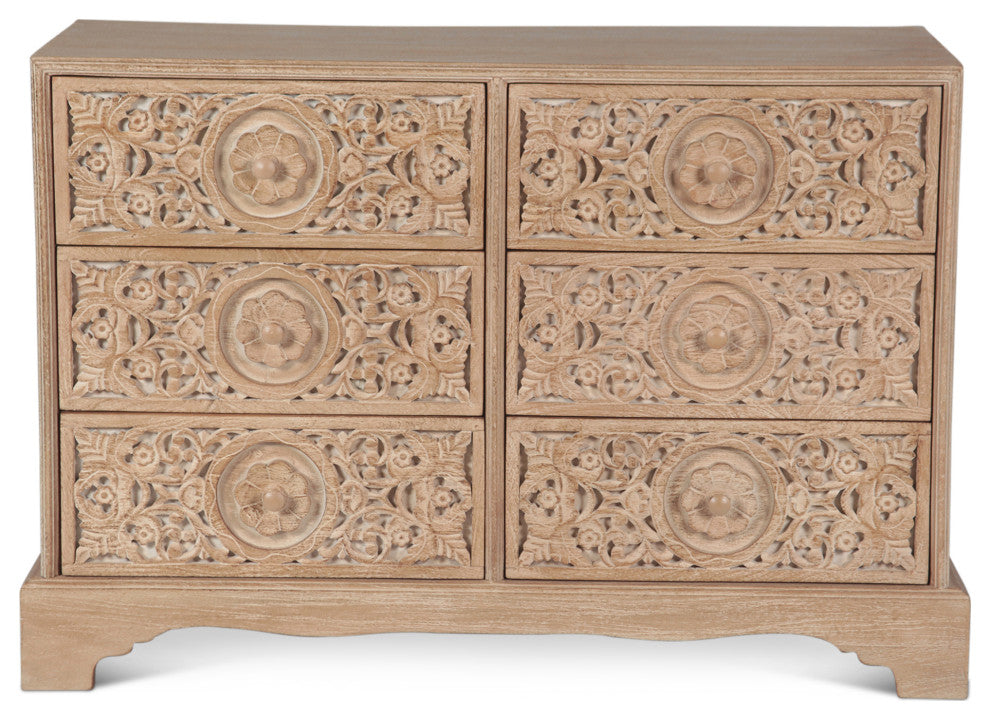 Haveli 50-Inch Mango Wood Dresser in Natural Whitewash Finish