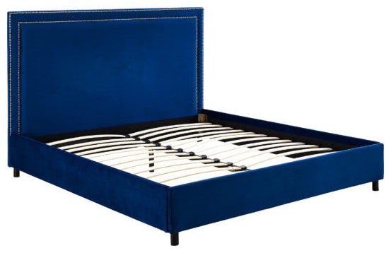 TOV Furniture Reed Navy Velvet Bed in Queen