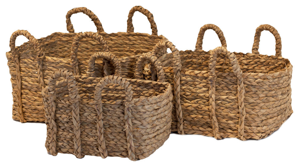 3-Piece Set Jumbo Rectangle Braided Rush Baskets, Natural