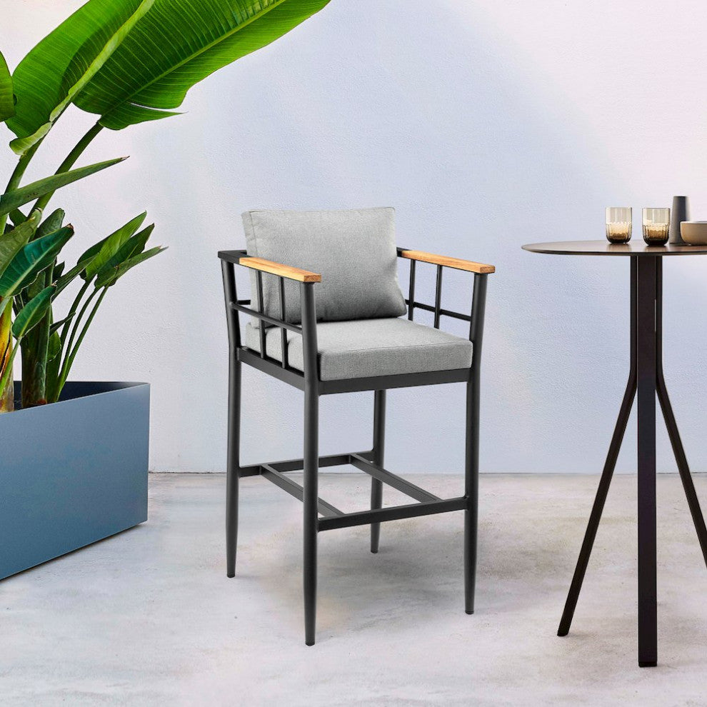 Outdoor Patio Counter or Bar Height Bar Stool in Aluminum and Teak