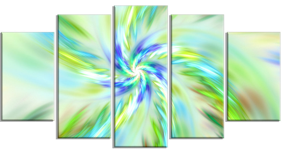 Dance of Bright Spiral Green Flower, Floral Canvas Art Print, 60"x32", 5 Panels