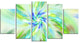 Dance of Bright Spiral Green Flower, Floral Canvas Art Print, 60"x32", 5 Panels