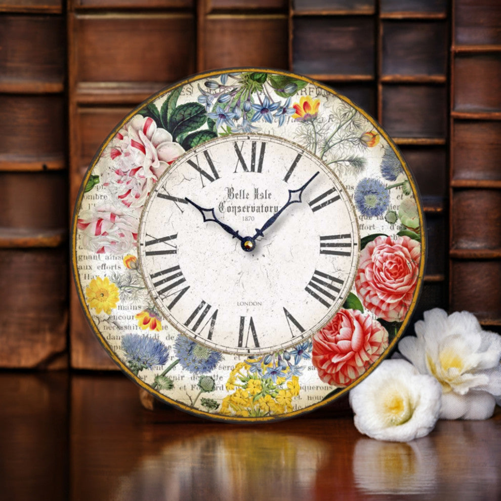 Antique-Style Floral Botanicals 12 Inch Wall Clock