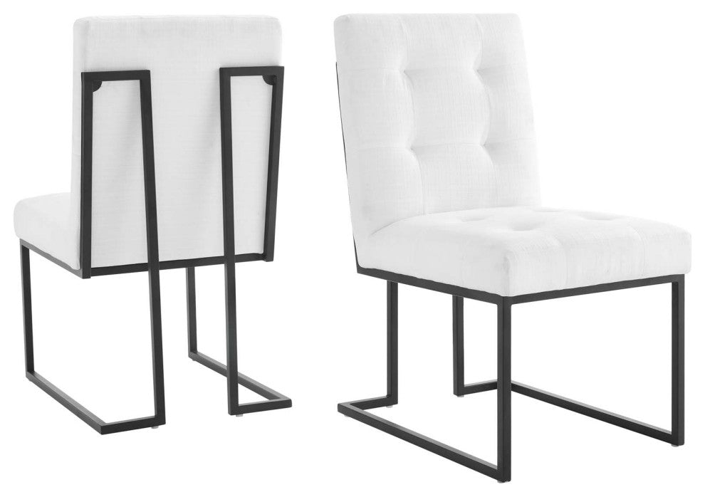 Side Dining Chair, Set of 2, Fabric, Metal, Black White, Cafe Bistro Restaurant