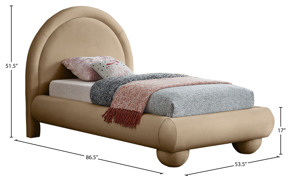 Madrid Upholstered Bed, Beige, Twin, Velvet