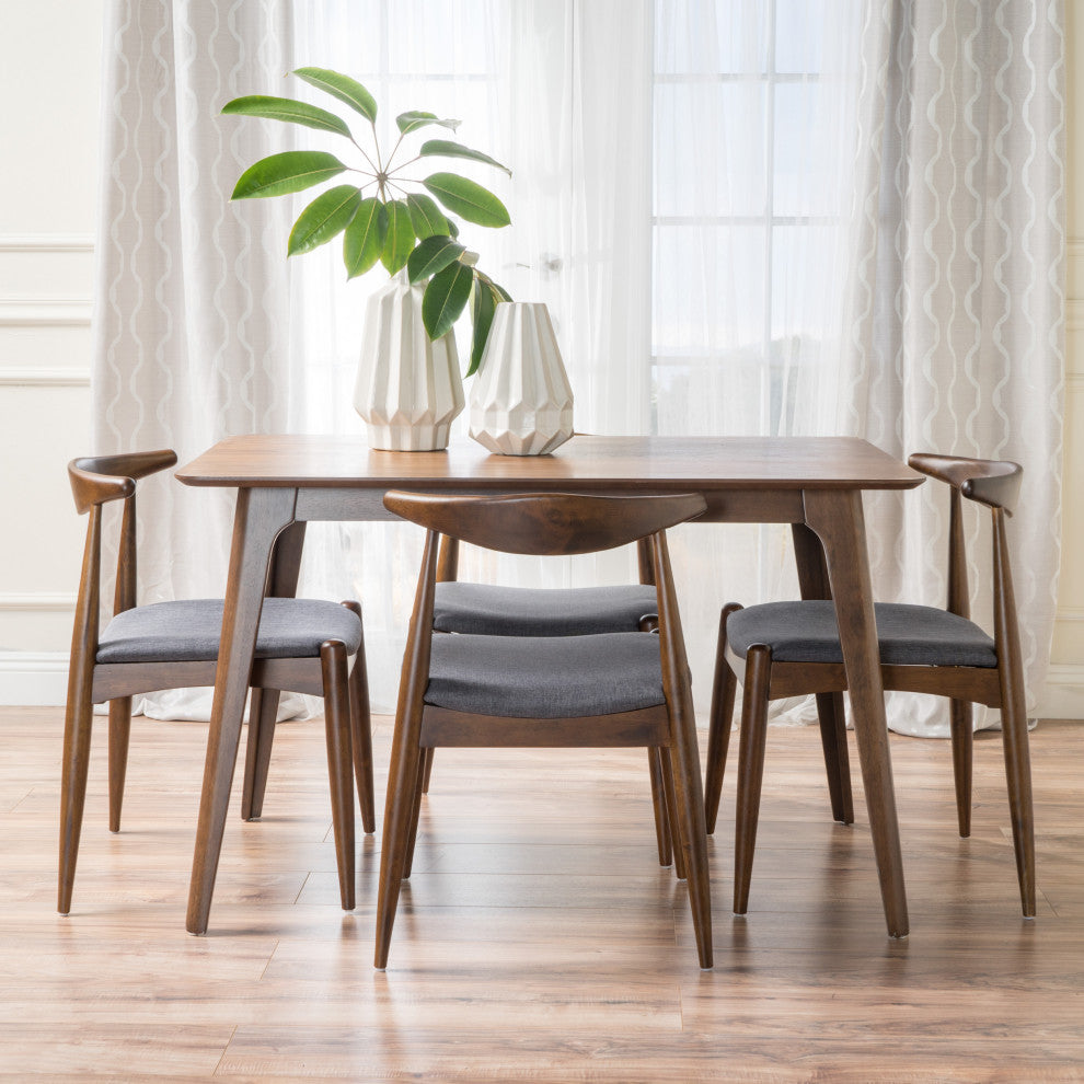 GDF Studio 5-Piece Francaise Mid Century Walnut Finish Dining Set, Charcoal