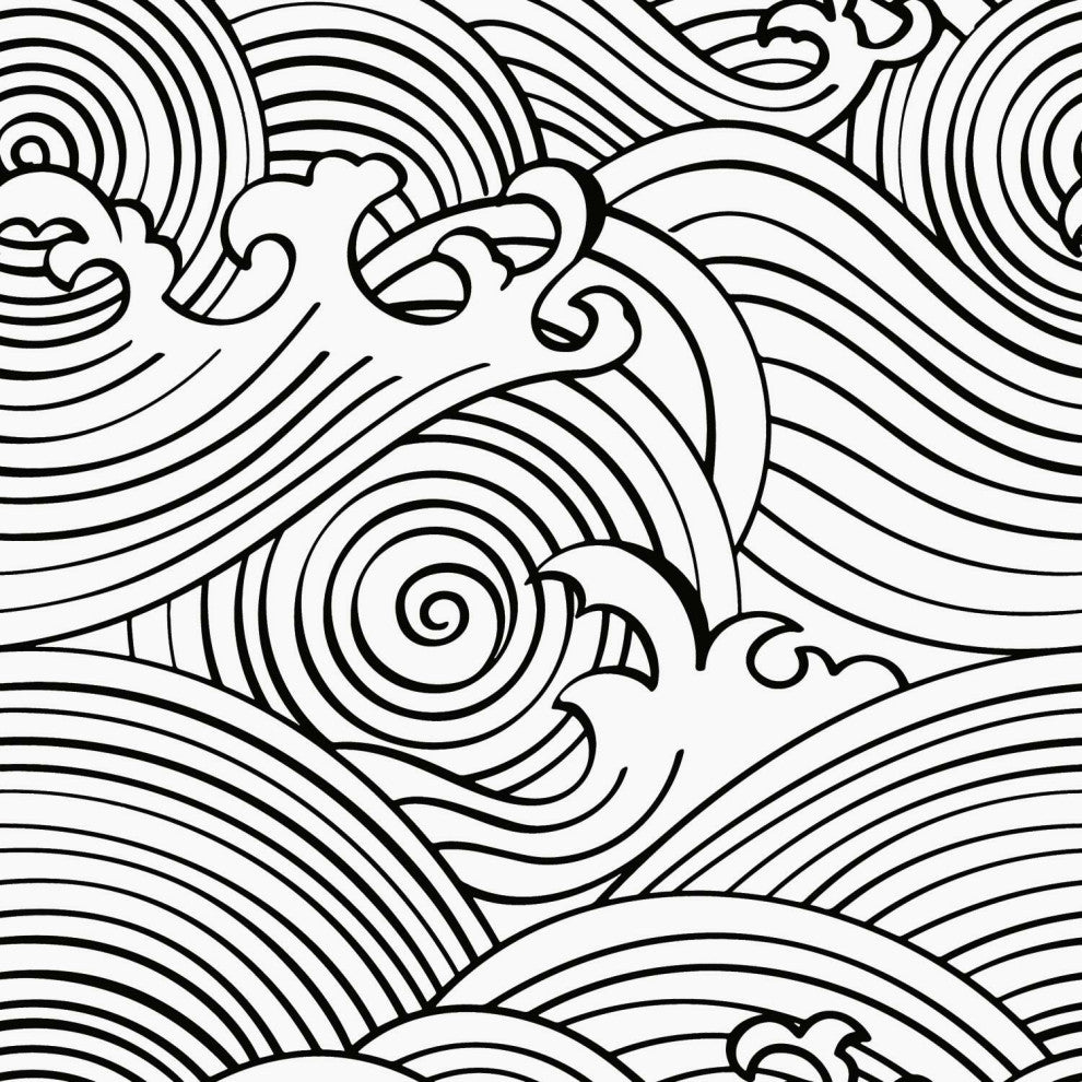 Black & White Asian Waves Peel & Stick Wallpaper