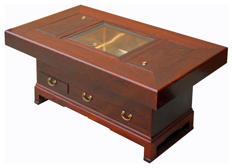 Oriental Rectangular Bold Thick Wood Drawers Coffee Table Hcs5305