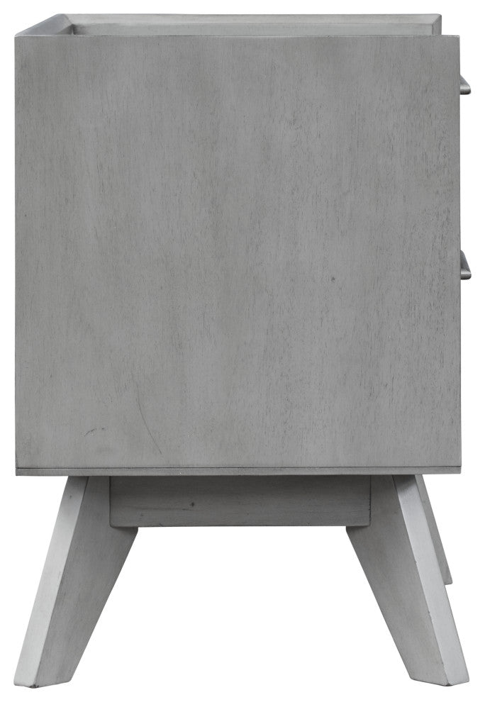Mid-Century Modern Night Stand, Gray 2-Drawer