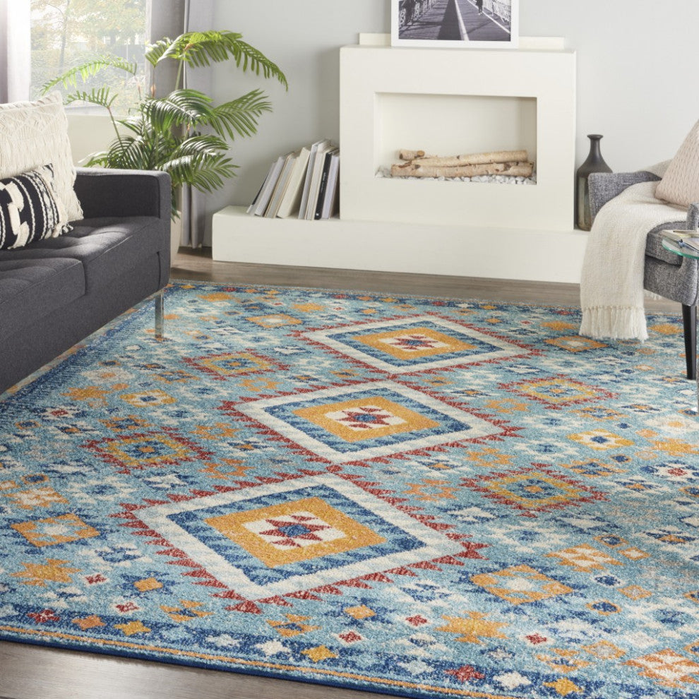 8" x 10" Blue and Multi Diamonds Area Rug