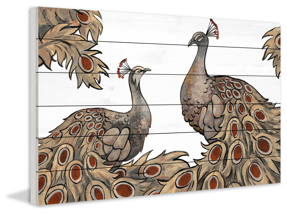 "Peacock Partner III" Painting Print on White Wood, 24"x16"