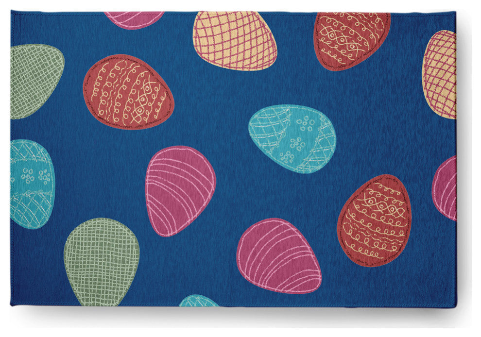Egg Hunt Easter Chenille Rug, Dark Cobalt Blue, 4'x6'