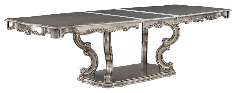 Ariadne Dining Table With Pedestal, Antique Platinum Finish