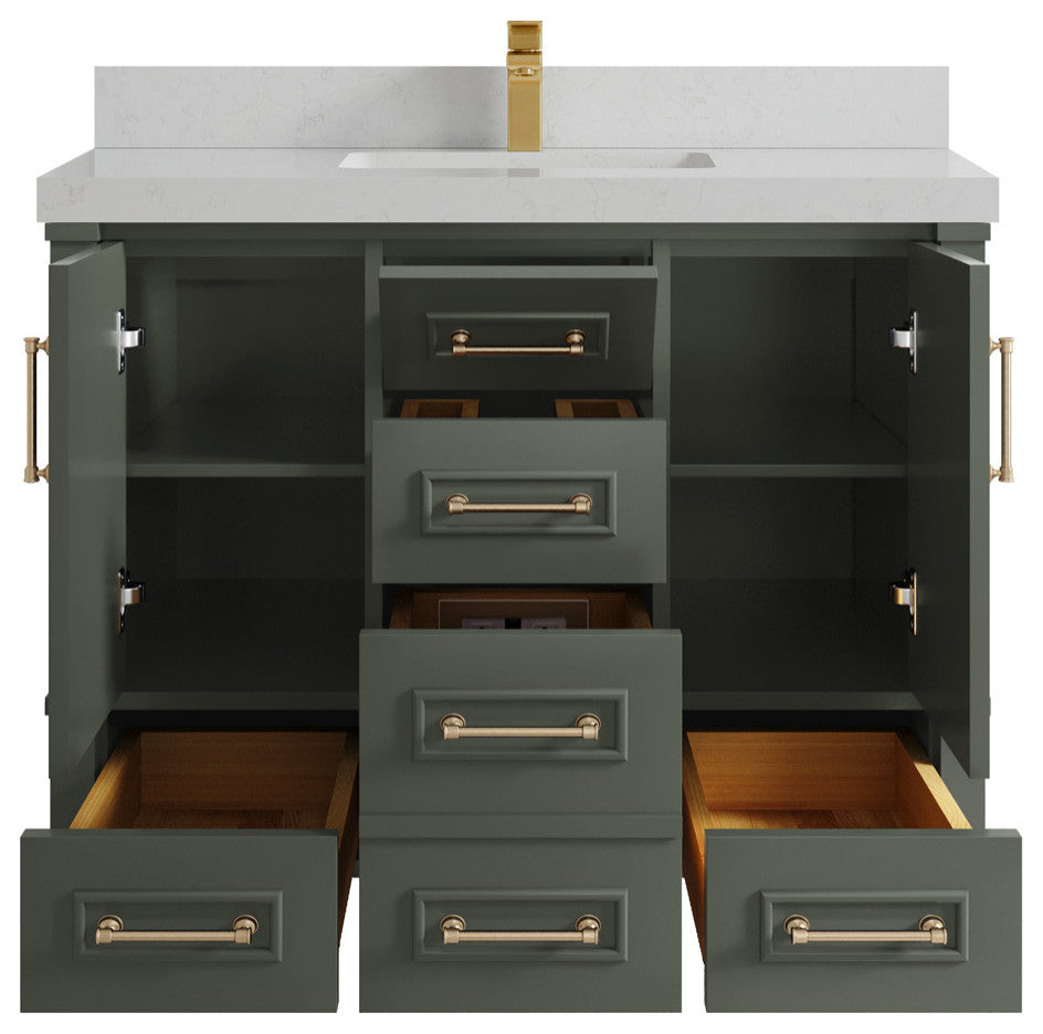 Aberdeen 42 Single Sink Bath Vanity in Pewter Green 2" Carrara Quartz